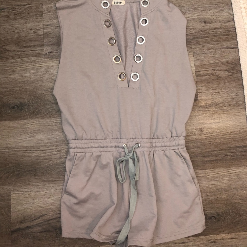 Gray romper with detailed V neck line